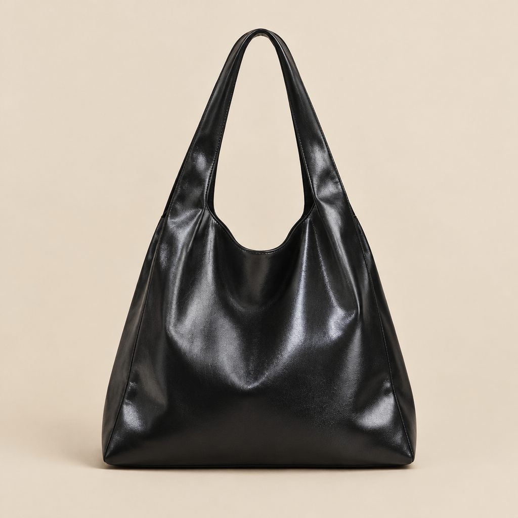 Bolso tote negro con fondo beige