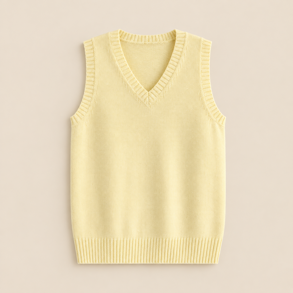 Chaleco de punto cuello pico beige
