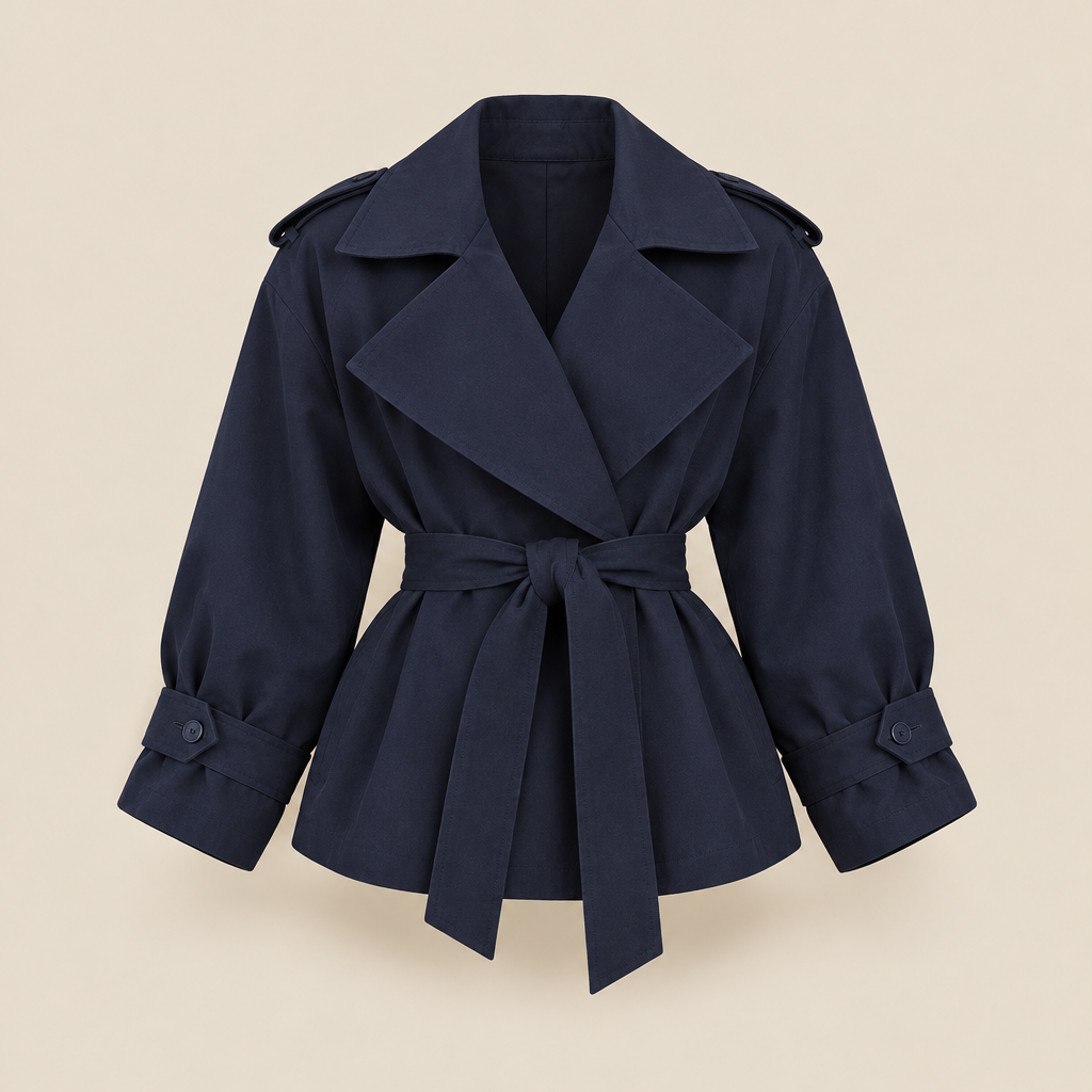 Chaqueta azul marino con fondo beige
